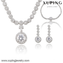 S-55 Fashion Luxury CZ Diamond Rhodium Alloy Copper Imitation Jewelry Set for Wedding Party